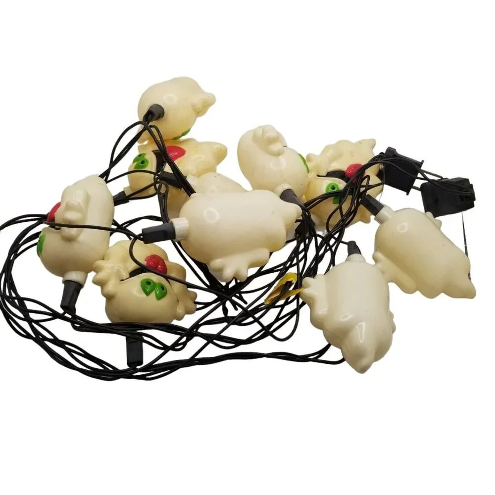 Vintage Halloween String Lights Decor GHOSTS Plastic Blow Mold Easter Unlimited
